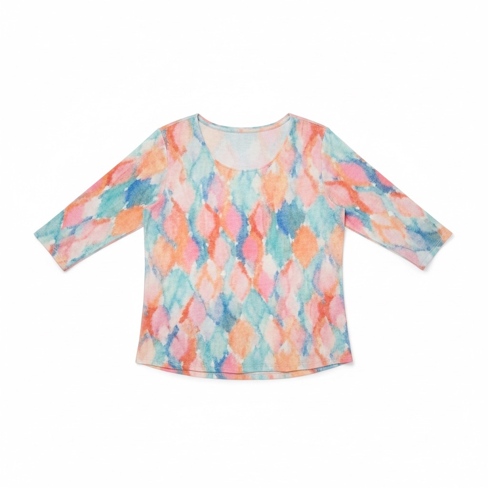 Astrologie XXL Plus Size Multicolored Abstract Print 3/4 Sleeve Top | Soft Knit